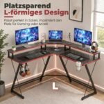Žaidimų stalas L formos 128 cm su monitorių pakyla ir elektros lizdais – Paveikslėlis 4