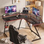 Žaidimų stalas L formos 128 cm su monitorių pakyla ir elektros lizdais – Paveikslėlis 9