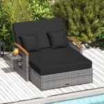 Lauko sofa dvivietė rotango pinta su universalios paskirties pufu (Juoda) – Paveikslėlis 4