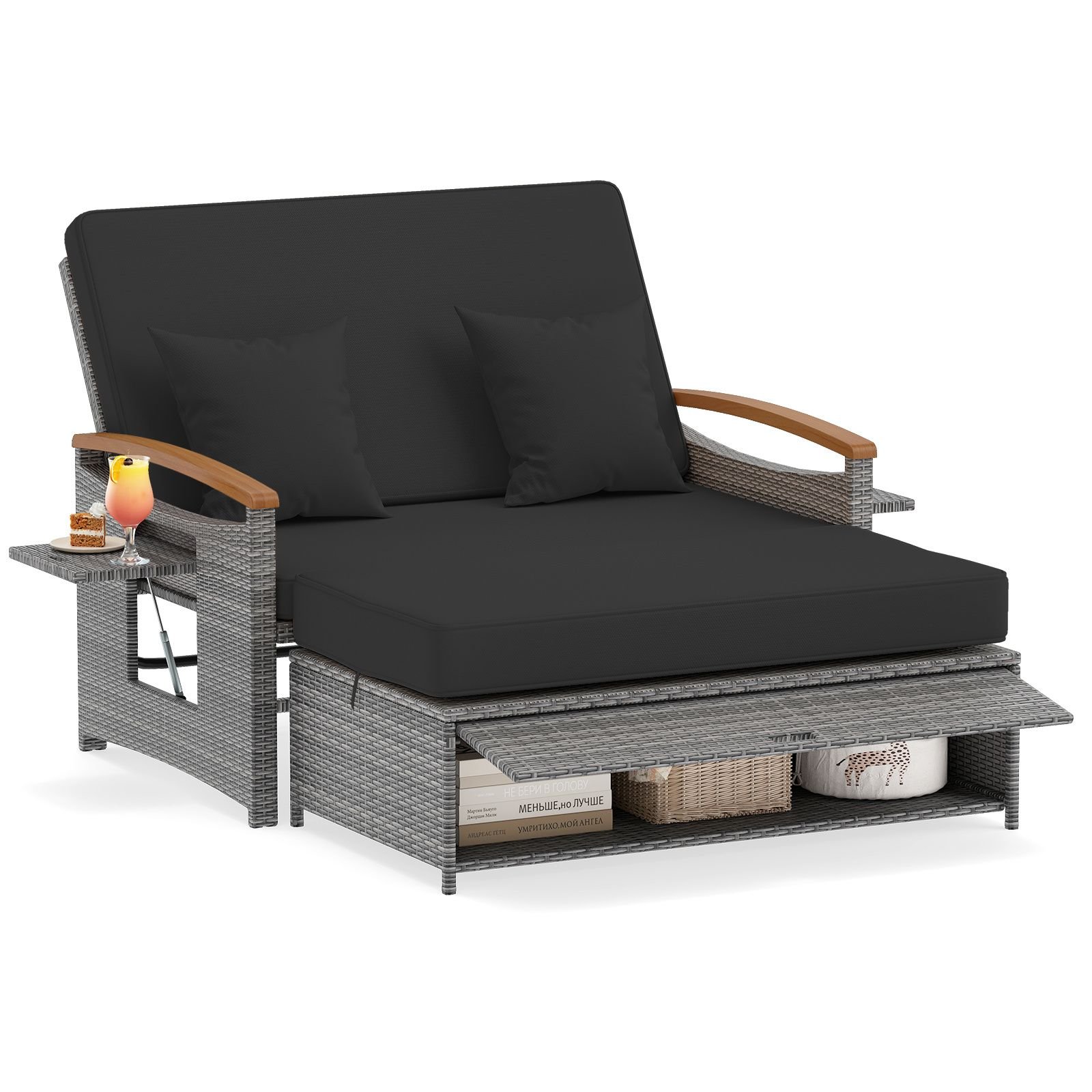lauko-sofa-dviviete-rotango-pinta-su-universalios-paskirties-pufu-juoda Lauko sofa dvivietė rotango pinta su universalios paskirties pufu (Juoda)