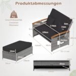 Lauko sofa dvivietė rotango pinta su universalios paskirties pufu (Juoda) – Paveikslėlis 9