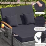 Lauko sofa dvivietė rotango pinta su universalios paskirties pufu (Juoda) – Paveikslėlis 7