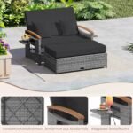 Lauko sofa dvivietė rotango pinta su universalios paskirties pufu (Juoda) – Paveikslėlis 3