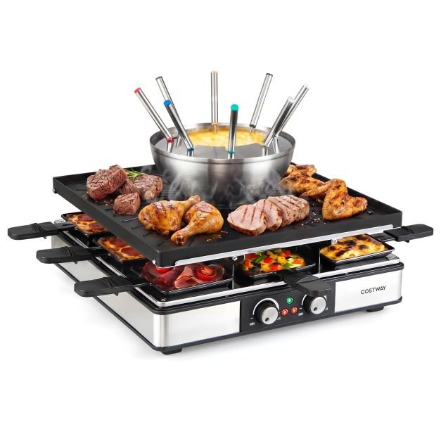raclette-grilis-universalus-su-fondu-ir-dvigubomis-kaitvietemis-2200w-juoda Raclette grilis universalus su fondu ir dvigubomis kaitvietėmis 2200W (Juoda)