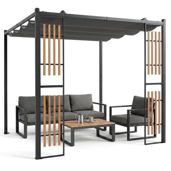 Sodo pergola su paravanais ir reguliuojamu stogu (Pilka)