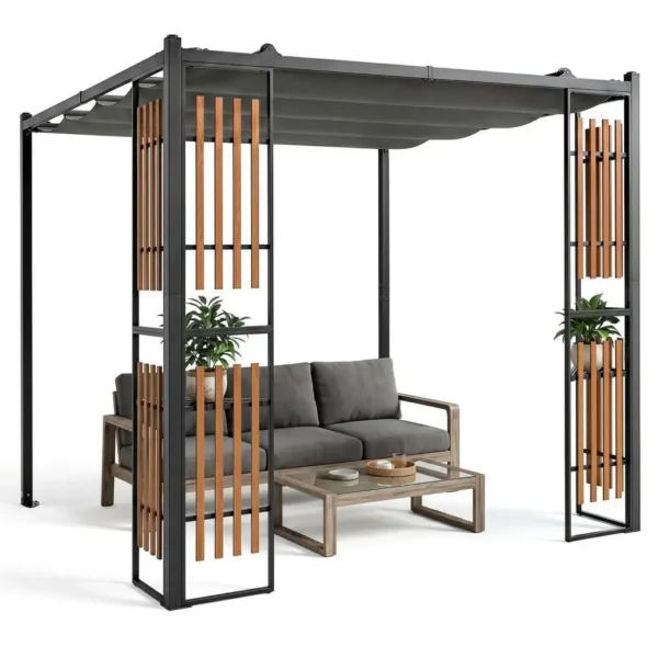 Sodo pergola su reguliuojamu stogu ir šoniniais uždangalais (Pilka)