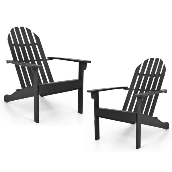 Adirondack kėdžių komplektas iš akacijos medžio su ergonomiška atkalte (Juoda)