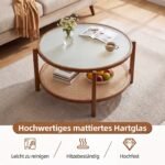 Apvalus svetainės staliukas su grūdinto stiklo viršumi ir dviaukšte ratano lentyna (Riešuto) – Paveikslėlis 5