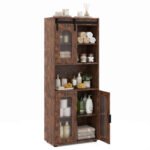 Aukšta vonios spintelė su slankiojančiomis durimis ir atvira lentyna (Kavos)