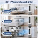 Bokštinis oro aušintuvas 3 viename su drėkinimo funkcija (Pilka ir balta) – Paveikslėlis 2