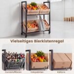 Daugiafunkcinė gėrimų dėžių lentyna su pakreipiamomis pakopomis ir ratais (Juoda) – Paveikslėlis 3
