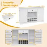 Daugiafunkcinė komoda su išimamu vyno stovu ir reguliuojamomis lentynomis (Balta) – Paveikslėlis 2