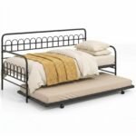 Daugiafunkcinė sofa-lova su ištraukiamu mechanizmu ir metaliniu rėmu (Juoda) – Paveikslėlis 2