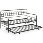 Daugiafunkcinė sofa-lova su ištraukiamu mechanizmu ir metaliniu rėmu (Juoda)