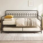 Daugiafunkcinė sofa-lova su ištraukiamu mechanizmu ir metaliniu rėmu (Juoda) – Paveikslėlis 3