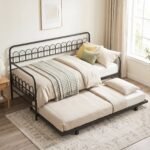 Daugiafunkcinė sofa-lova su ištraukiamu mechanizmu ir metaliniu rėmu (Juoda) – Paveikslėlis 4