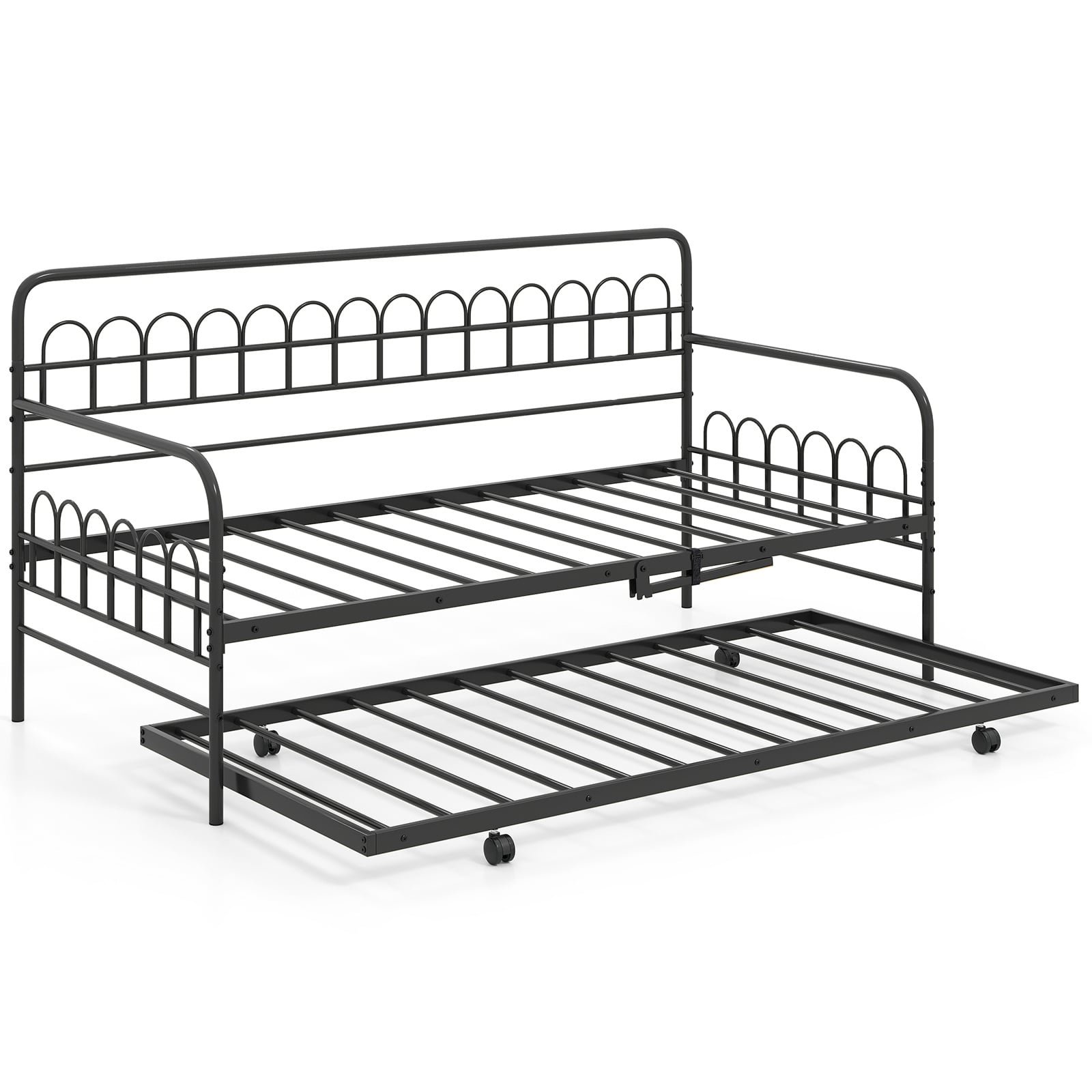 Daugiafunkcinė sofa-lova su ištraukiamu mechanizmu ir metaliniu rėmu (Juoda) Daugiafunkcinė sofa-lova su ištraukiamu mechanizmu ir metaliniu rėmu (Juoda)