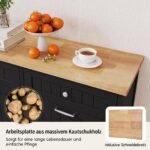 Daugiafunkcinė virtuvės spintelė su paslėptu šiukšlių konteineriu ir pjaustymo lenta (Juoda) – Paveikslėlis 4