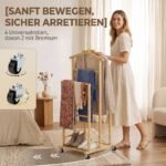 Drabužių kabykla su lentynomis, bambukinė, kompaktiška, ant ratukų – Paveikslėlis 6