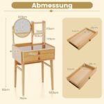 Elegantiškas bambuko kosmetinis staliukas su veidrodžiu ir pufu (Natūrali) – Paveikslėlis 2
