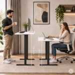 Elektrinis reguliuojamo aukščio stalas 140x60 cm baltas stalviršis – Paveikslėlis 2