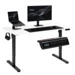 Elektrinis reguliuojamo aukščio stalas 140x60 cm baltas stalviršis