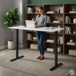 Elektrinis reguliuojamo aukščio stalas 140x60 cm baltas stalviršis – Paveikslėlis 3