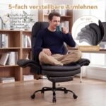 Ergonominė biuro kėdė reguliuojamo aukščio ir ištraukiama kojų atrama (Juoda) – Paveikslėlis 4