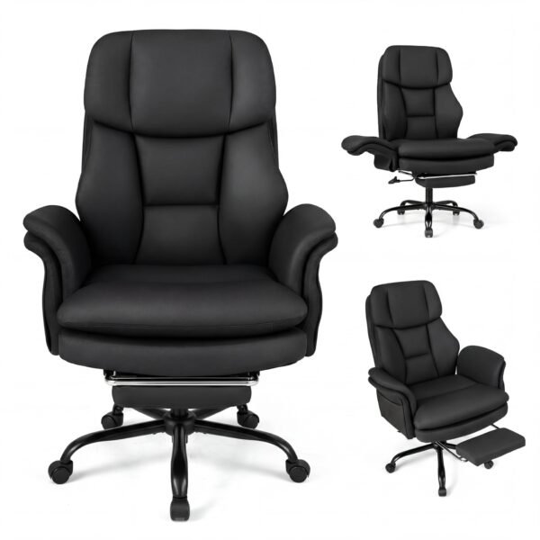 Ergonominė biuro kėdė reguliuojamo aukščio ir ištraukiama kojų atrama (Juoda)
