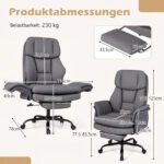 Ergonomiška biuro kėdė reguliuojamais porankiais ir ištraukiama kojų atrama (Pilka) – Paveikslėlis 2