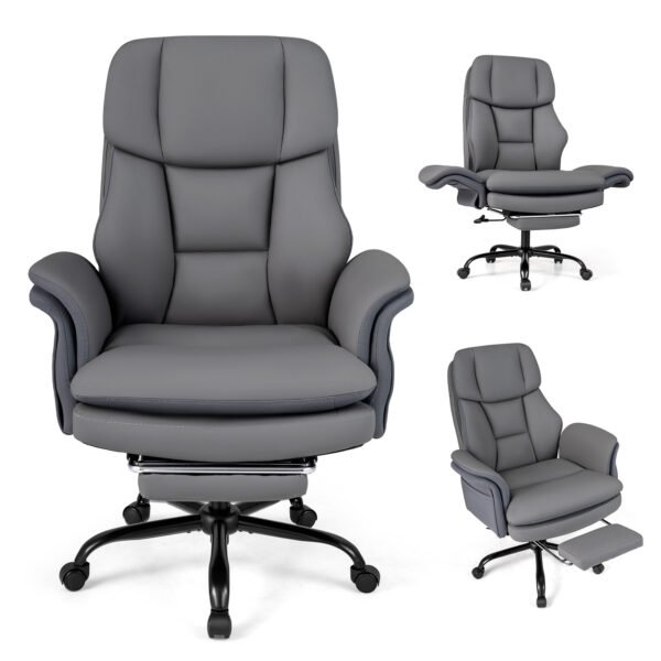 Ergonomiška biuro kėdė reguliuojamais porankiais ir ištraukiama kojų atrama (Pilka)