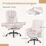 Ergonomiškas biuro krėslas su reguliuojamu aukščiu ir ištraukiama kojų atrama (Balta) – Paveikslėlis 2