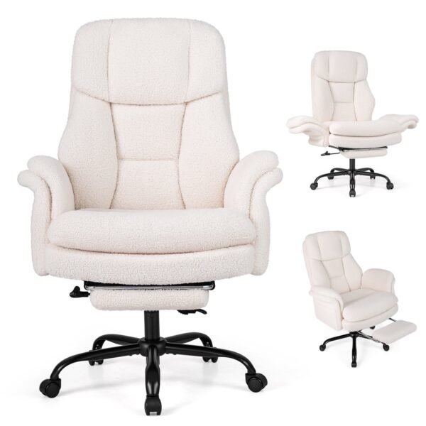 Ergonomiškas biuro krėslas su reguliuojamu aukščiu ir ištraukiama kojų atrama (Balta)