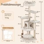 Kačių draskyklė aukšta ir daugiafunkcė su nameliu ir sizalio stulpais (Smėlio spalvos) – Paveikslėlis 2