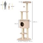 Kačių medis 148 cm, daugiapakopis, su guoliu ir sizalio stulpais – Paveikslėlis 3