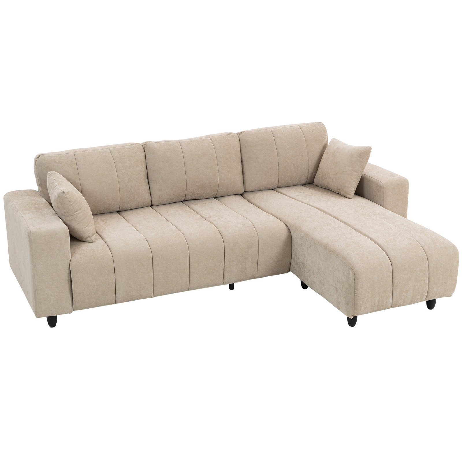 Kampinė L formos trivietė sofa su keičiama šezlongo puse ir 2 pagalvėlėmis