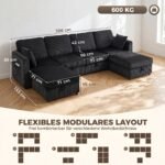 Kampinė U formos 4 vietų sofa su daiktadėže ir gobelenu – Paveikslėlis 3