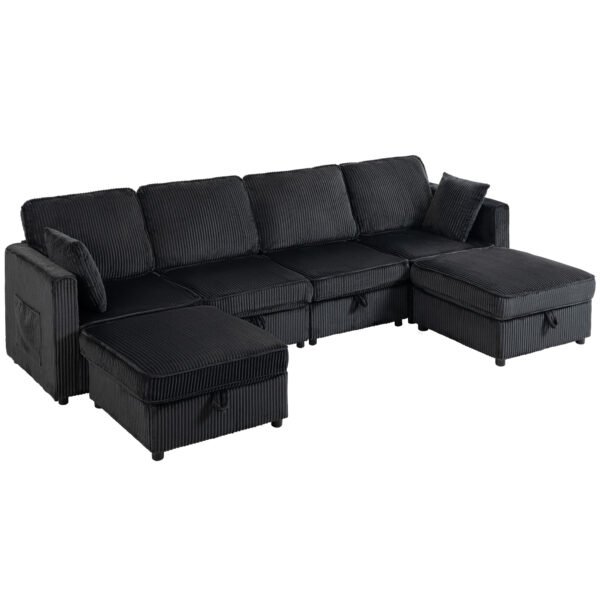 Kampinė U formos 4 vietų sofa su daiktadėže ir gobelenu