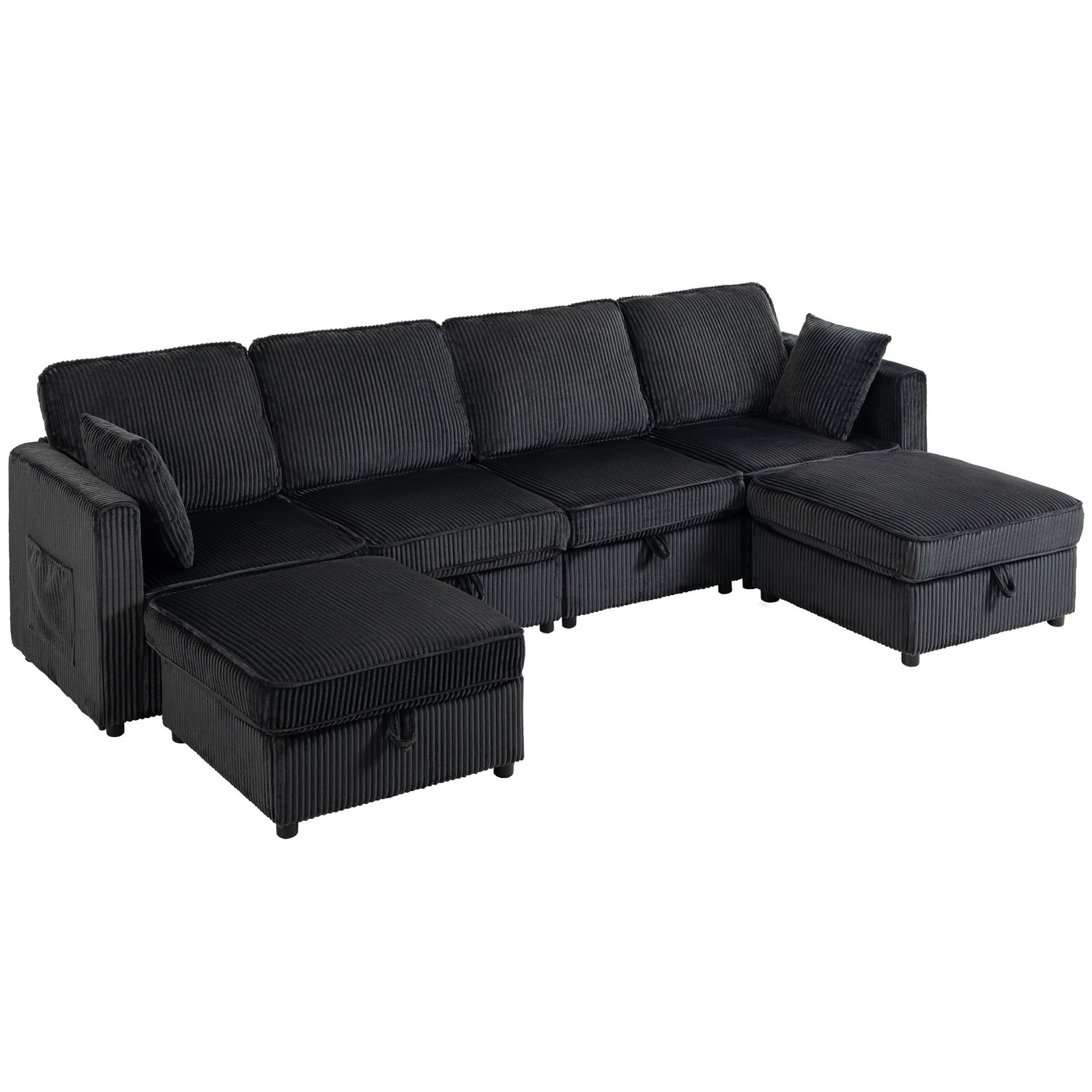 Kampinė U formos 4 vietų sofa su daiktadėže ir gobelenu