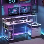 Kompiuterio stalas su įkrovimo stotele ir monitoriaus stovu ergonomiškas (Balta) – Paveikslėlis 2