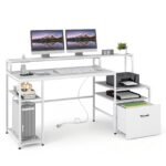 Kompiuterio stalas su įkrovimo stotele ir monitoriaus stovu ergonomiškas (Balta)