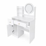 Kosmetinis staliukas su apvaliu LED veidrodžiu, 3 šviesos spalvomis ir stalčiais – Paveikslėlis 4
