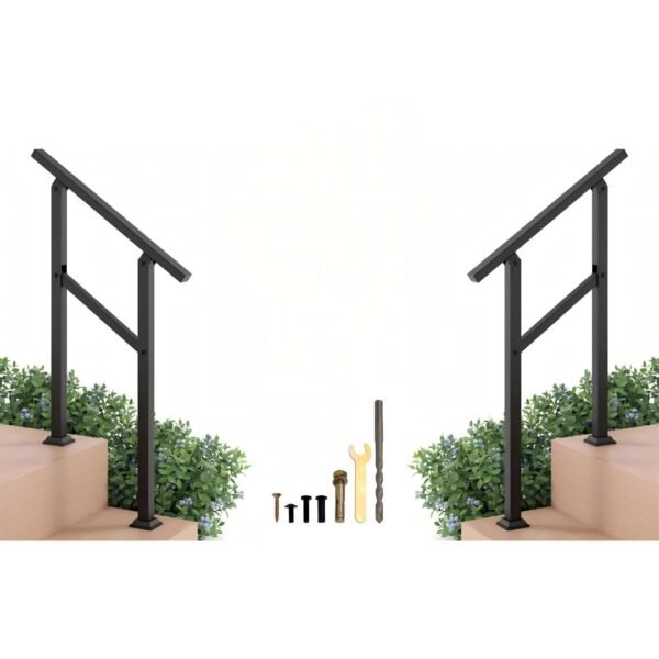 Laiptų turėklų komplektas 2 vnt. reguliuojamo kampo 70 cm (Juoda)