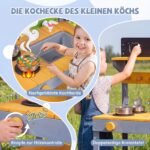 Lauko žaidimų virtuvėlė medinė su virykle ir augalų dėže (Geltona) – Paveikslėlis 5