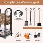Malkinė metalinė su 5 dalių židinio įrankių komplektu (Juoda) – Paveikslėlis 3