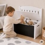 Medinė daiktadėžė-suoliukas su piešimo lenta – Paveikslėlis 2