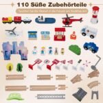 Medinis daugiafunkcinis žaidimų stalas su 110 dalių traukinių trasa (Natūrali) – Paveikslėlis 5