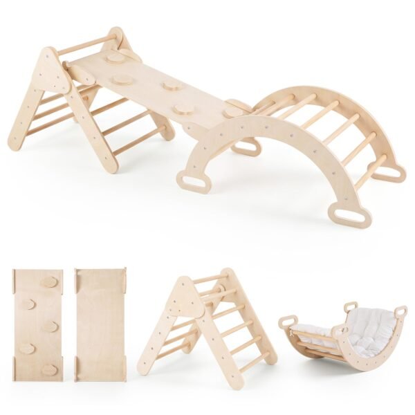 Medinis laipiojimo rinkinys 3-in-1 Montessori vaikams (Natūrali)