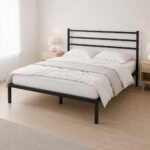 Metalinė lova su grotelėmis ir galvūgaliu juoda 135x190 cm – Paveikslėlis 2