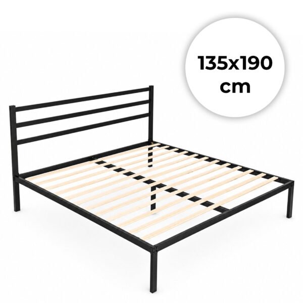 Metalinė lova su grotelėmis ir galvūgaliu juoda 135x190 cm